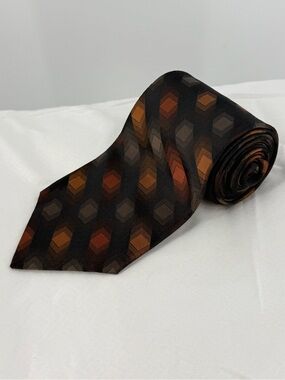 Men's Geometric Pattern Tie in Brown & copper